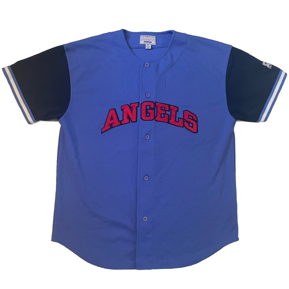 Vintage Anaheim Angels Jersey Adult XL Blue Starter‎ MLB Baseball Button Up 90s